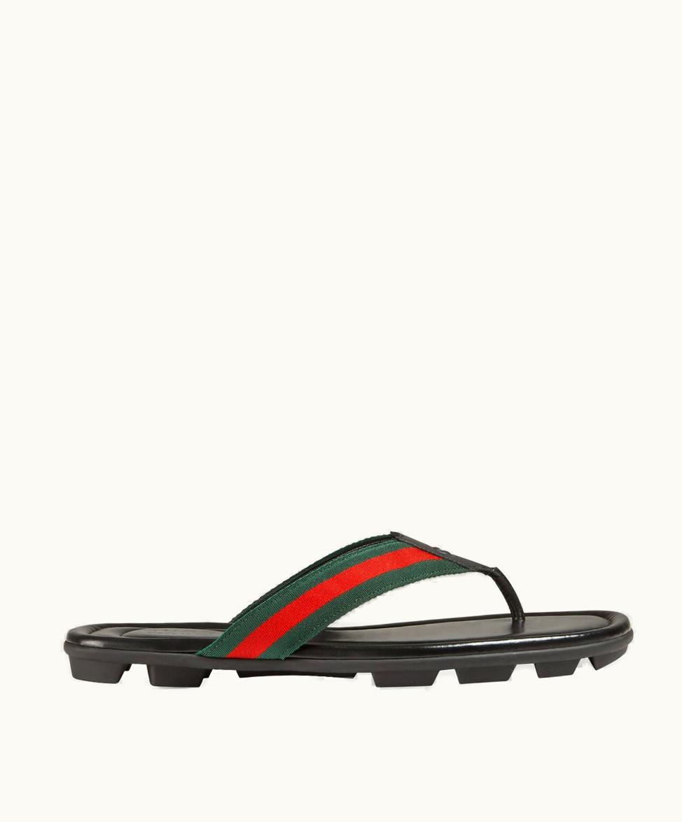 Gucci Gucci Web And Leather Thong Sandal Black Leather