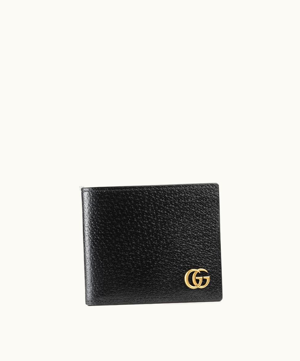Gucci Gucci GG Marmont Boar-Effect Leather Bi-Fold Wallet Black
