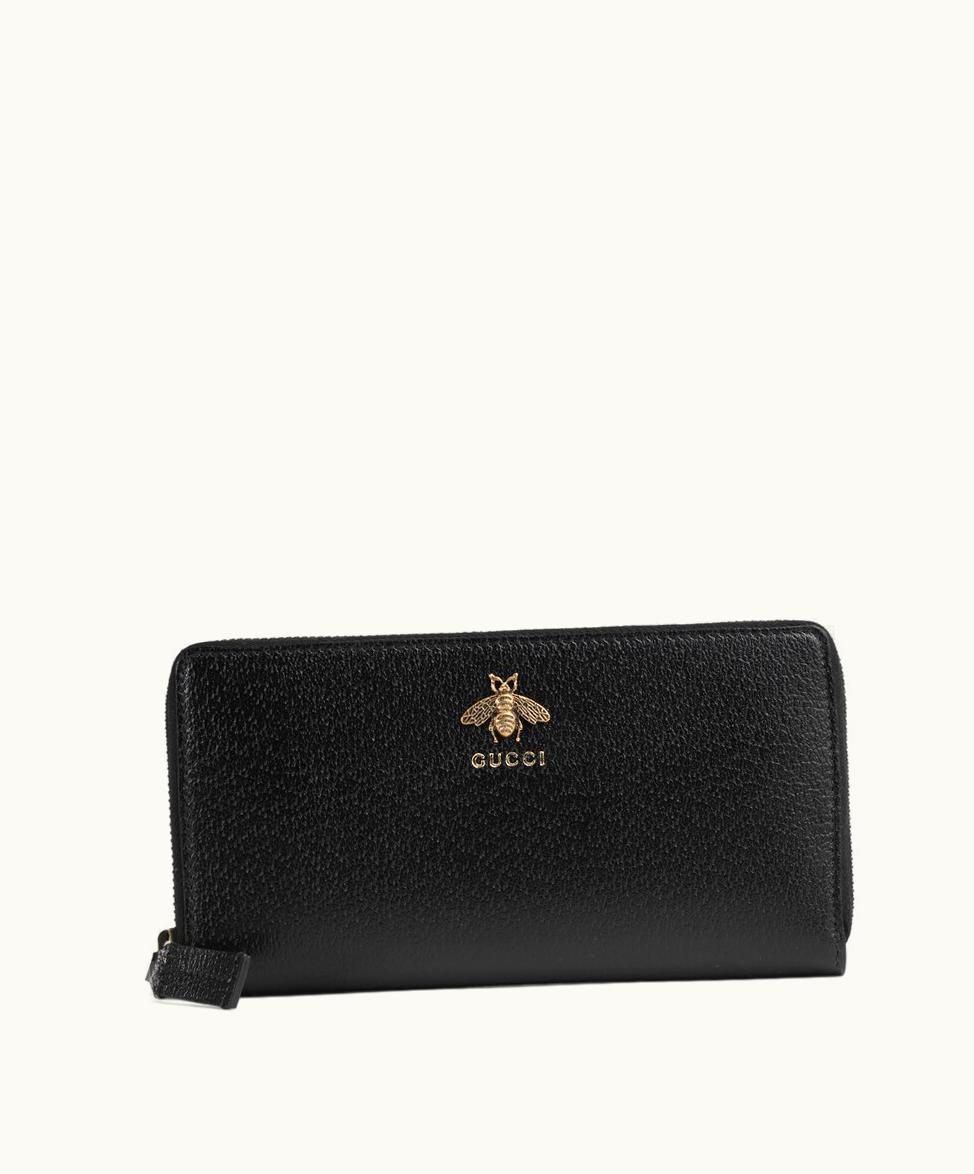 Gucci Gucci Animalier Leather Zip Around Wallet Black Leather