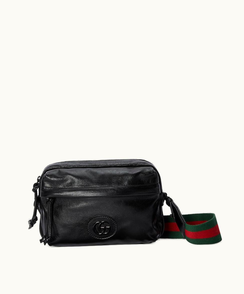 Gucci Gucci Crossbody Bag With Tonal Double G Black Leather