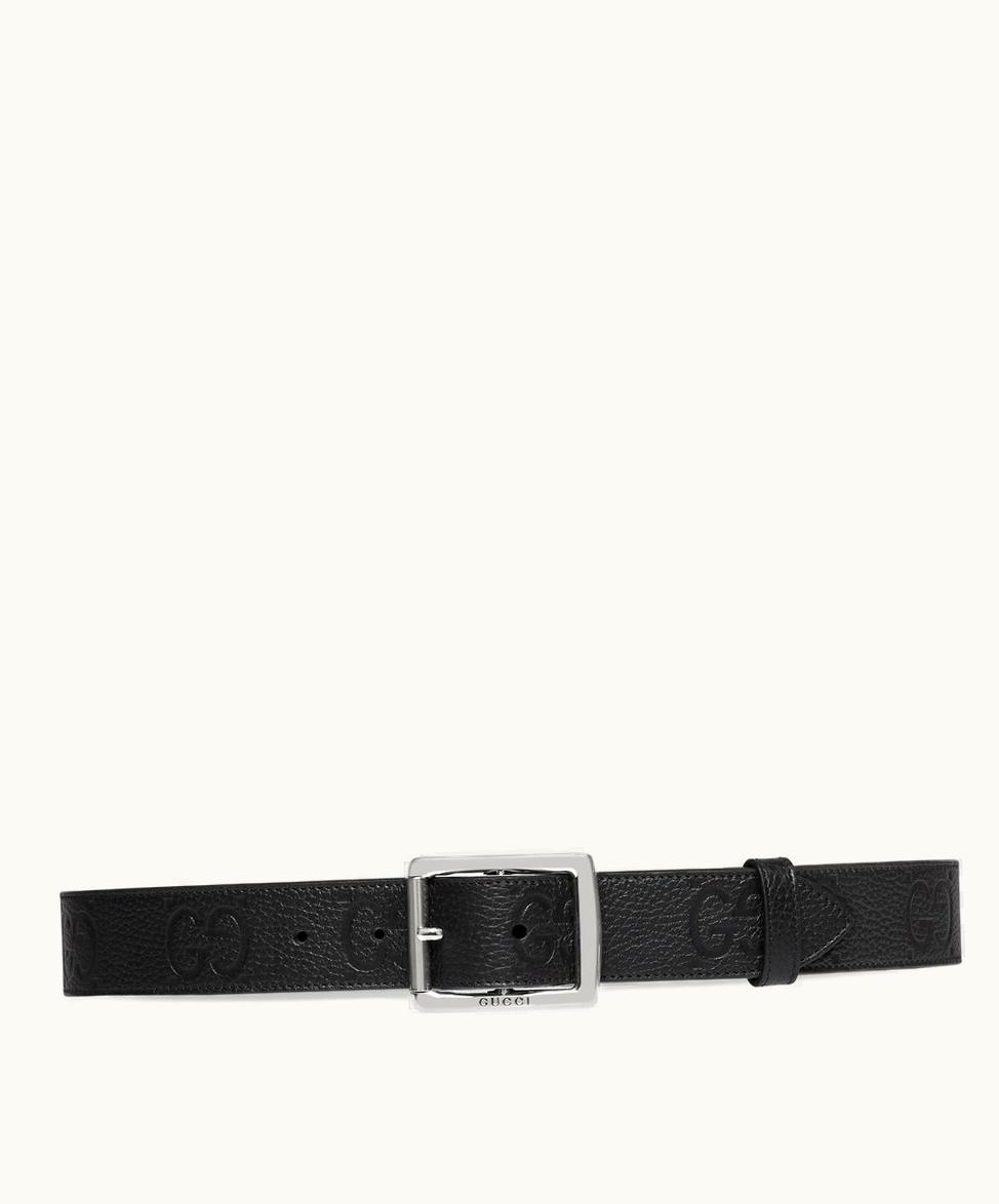 Gucci Gucci Cruise 2024 GG Rubber-Effect Leather Belt Black