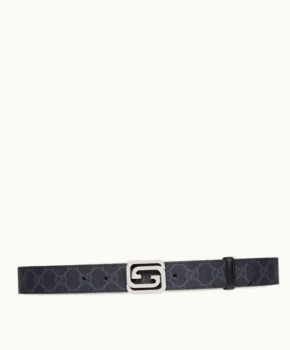 Gucci Gucci Reversible Belt With Squared Interlocking G Black GG Supreme