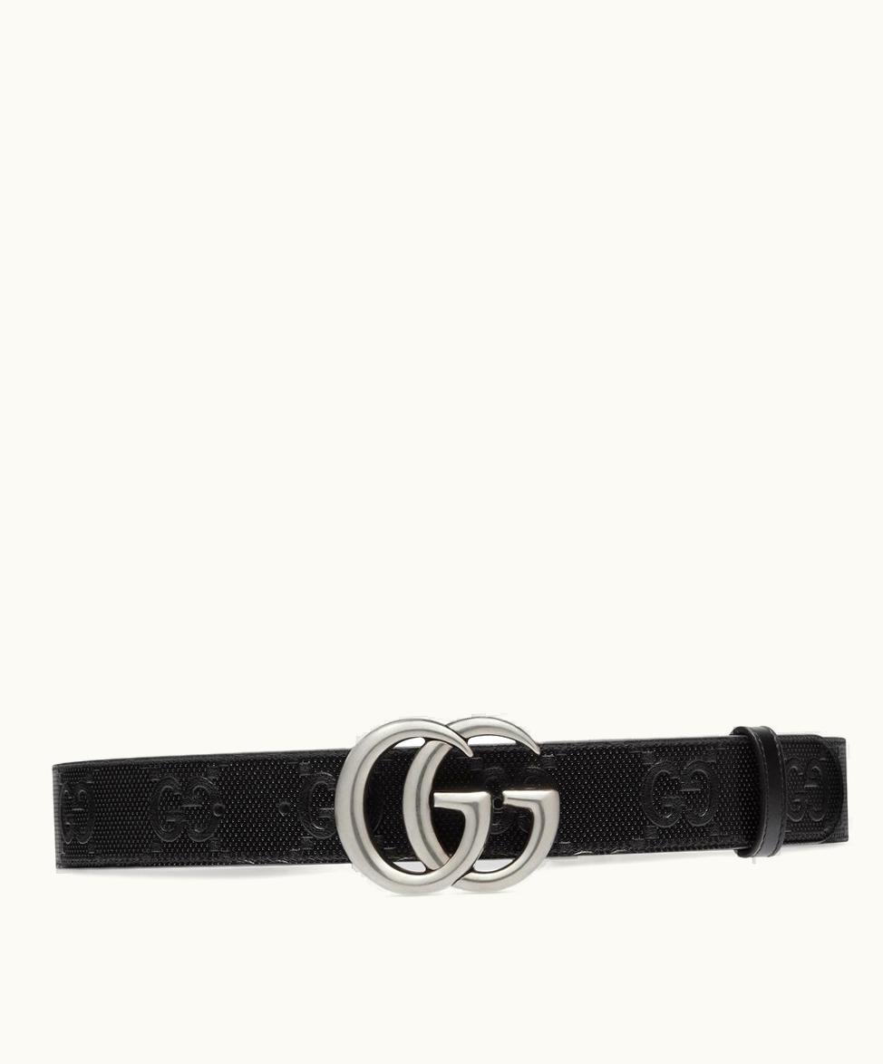 Gucci Gucci GG Marmont Embossed Leather Belt Black Leather