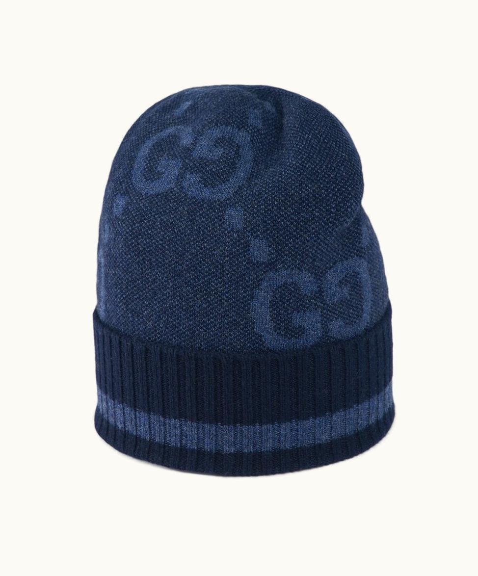 Gucci Gucci GG Cashmere Jacquard Hat Blue And Dark Blue