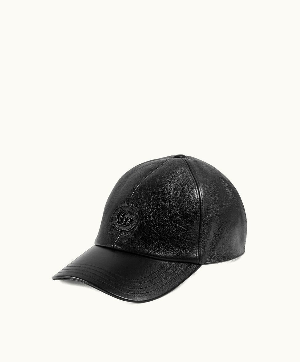 Gucci Gucci Leather Baseball Hat With Double G Black