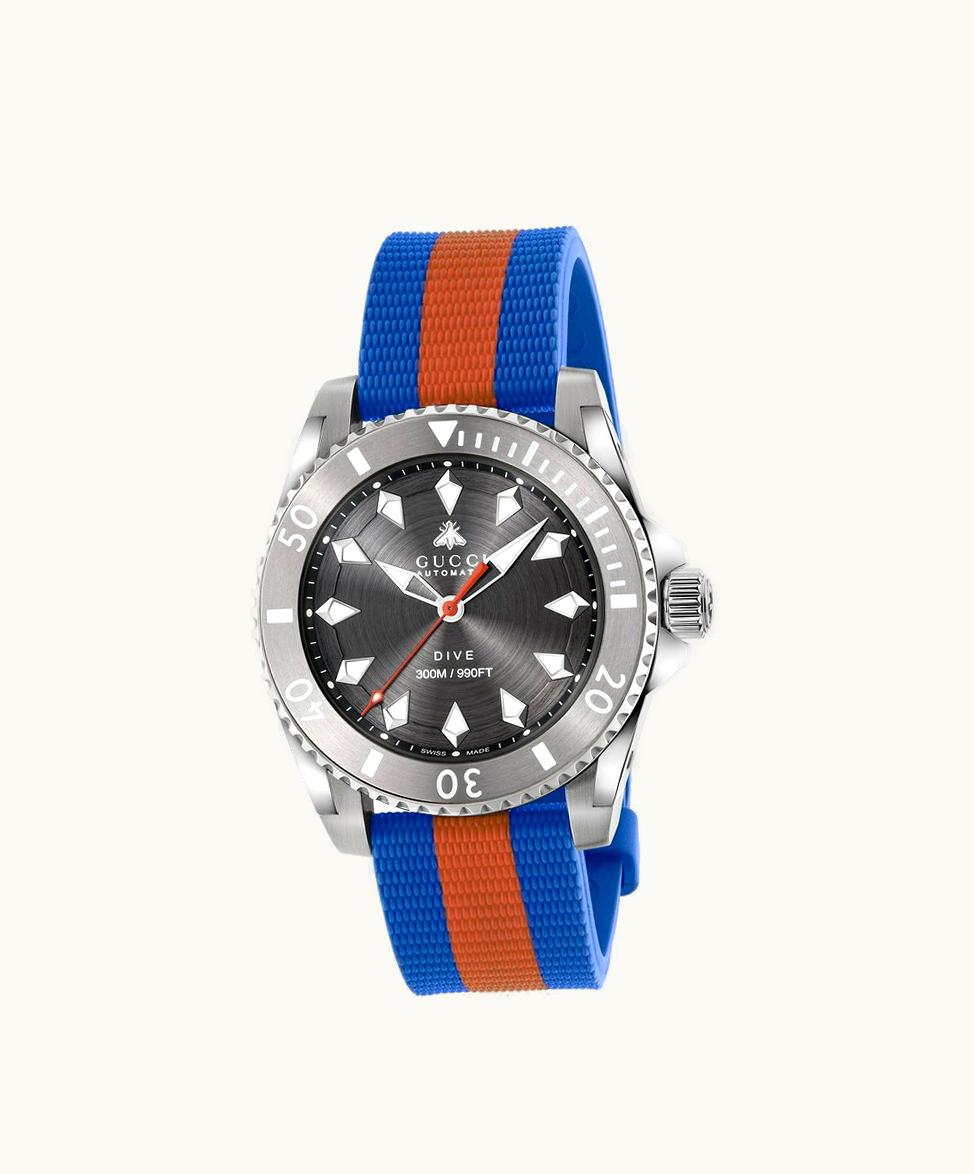 Gucci Gucci Dive Watch, 40mm Blue And Brown Rubber
