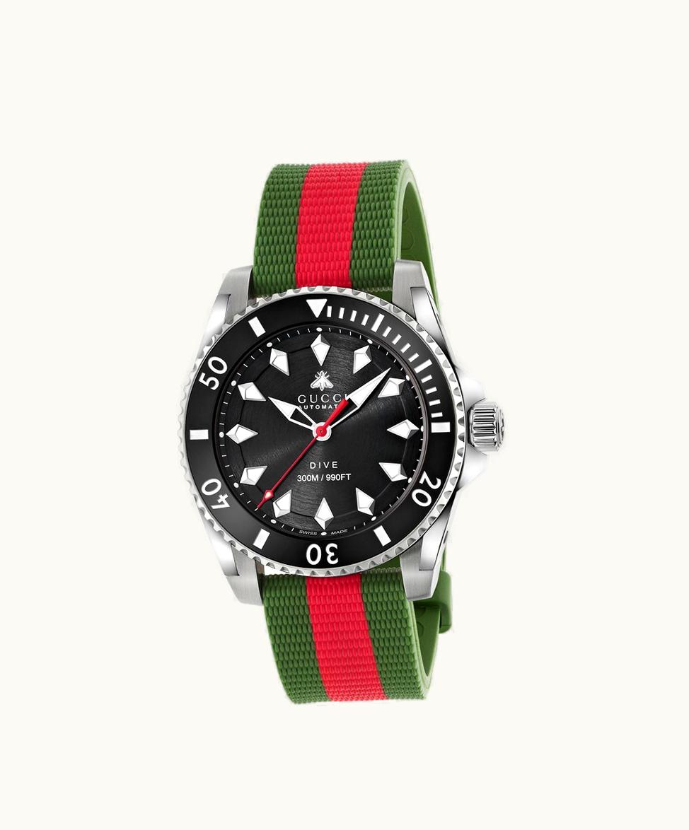Gucci Gucci Dive Watch, 40mm Green And Red Rubber