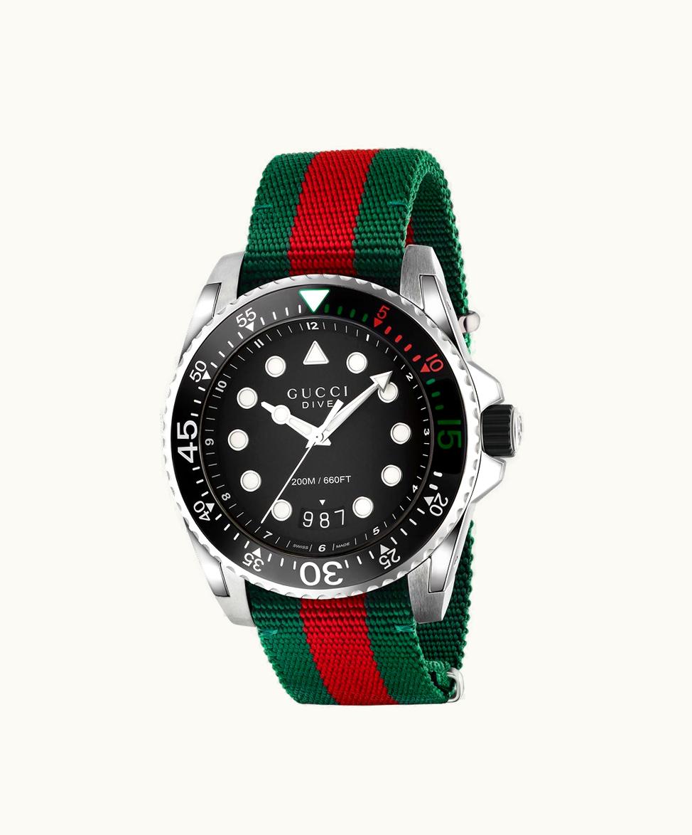 Gucci Gucci Dive Watch, 45mm Green And Red Web