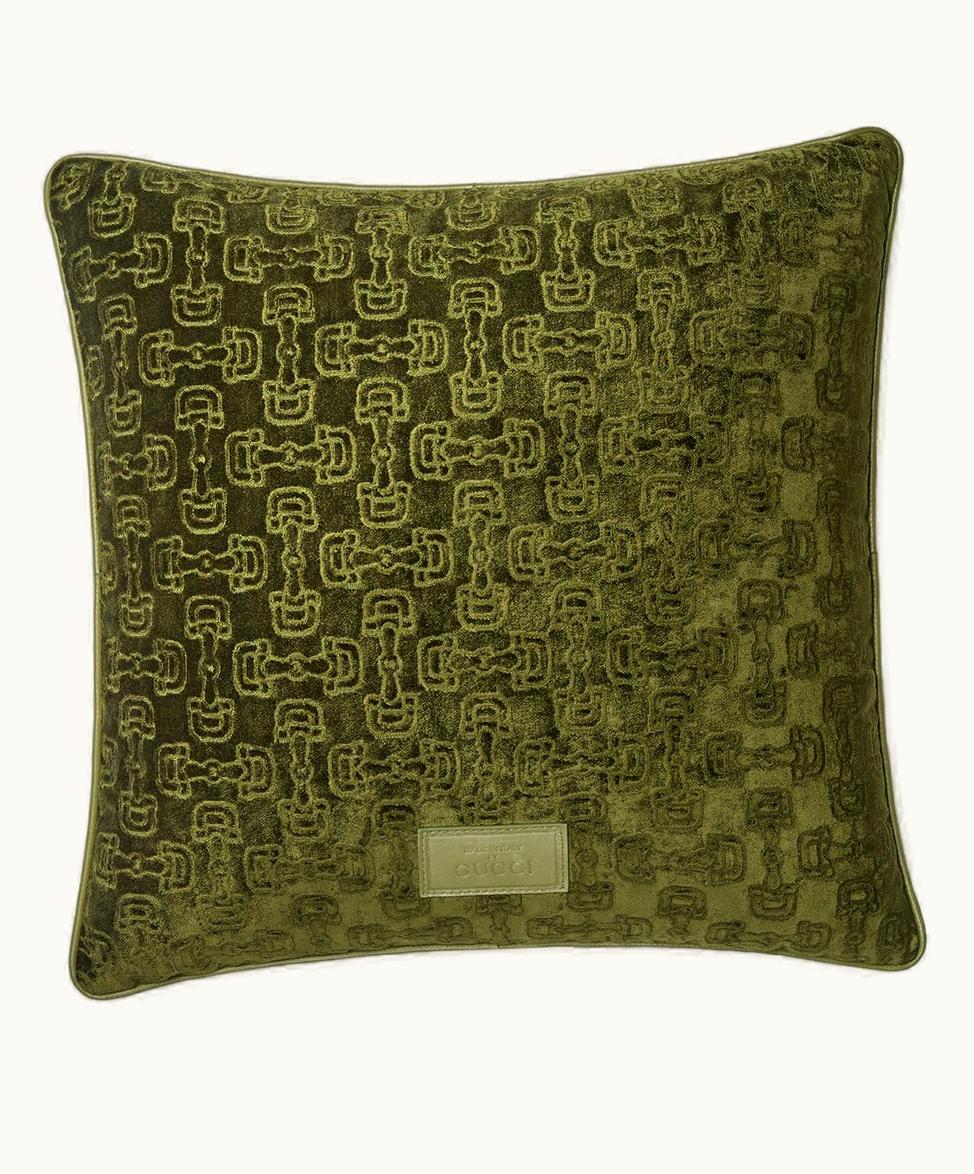 Gucci Gucci Horsebit Velvet Jacquard Cushion Dark Green