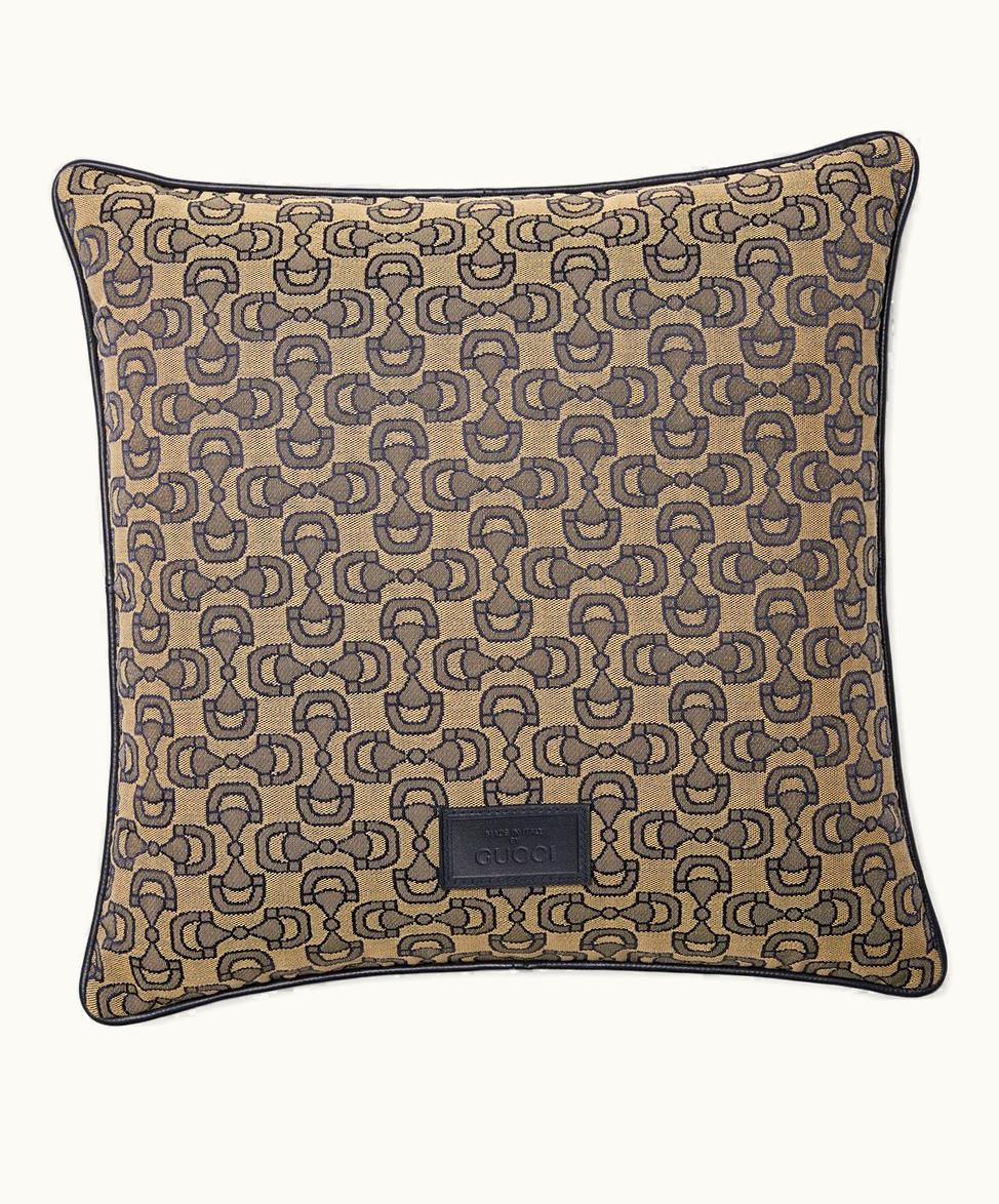 Gucci Gucci Horsebit Cotton Jacquard Cushion Beige And Blue