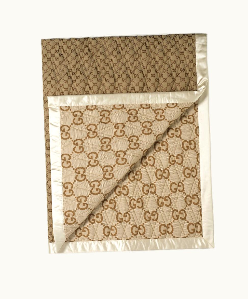 Gucci Gucci Double-sided GG Quilted Cotton Blanket Dark Beige And Ivory