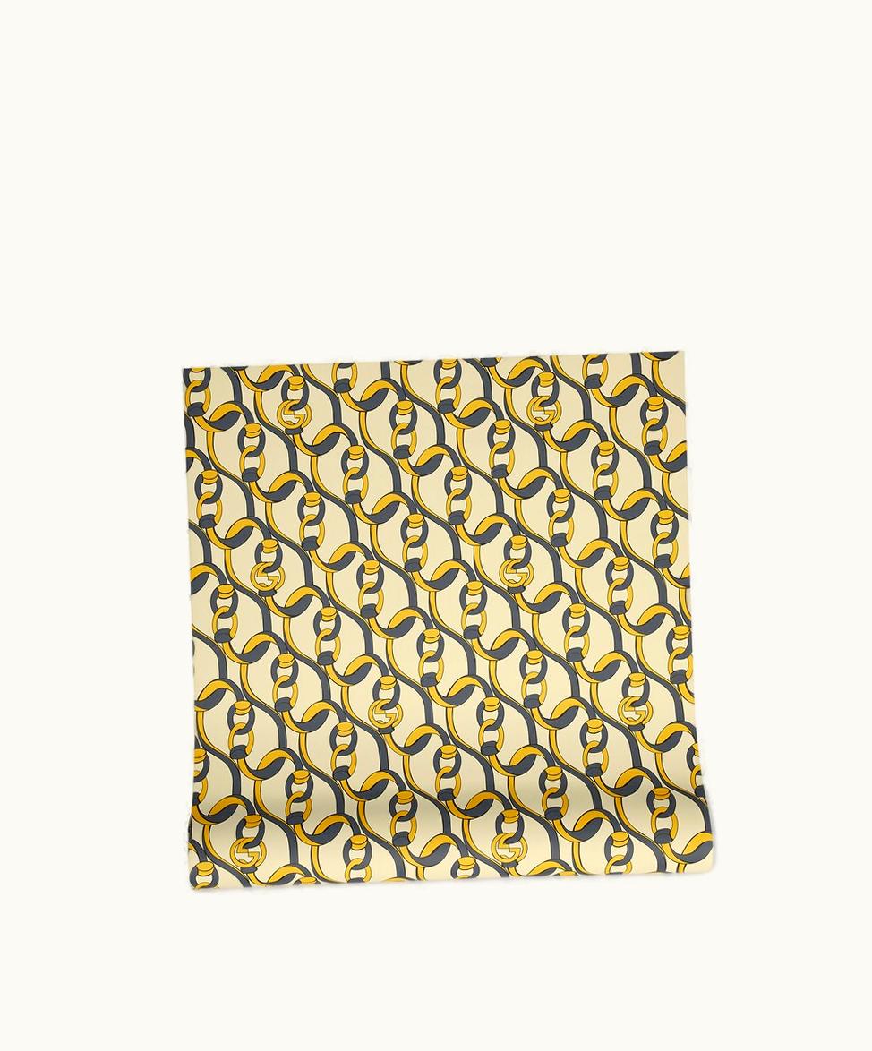 Gucci Gucci Interlocking G Chain Print Wallpaper Dark Blue, Yellow And Ivory