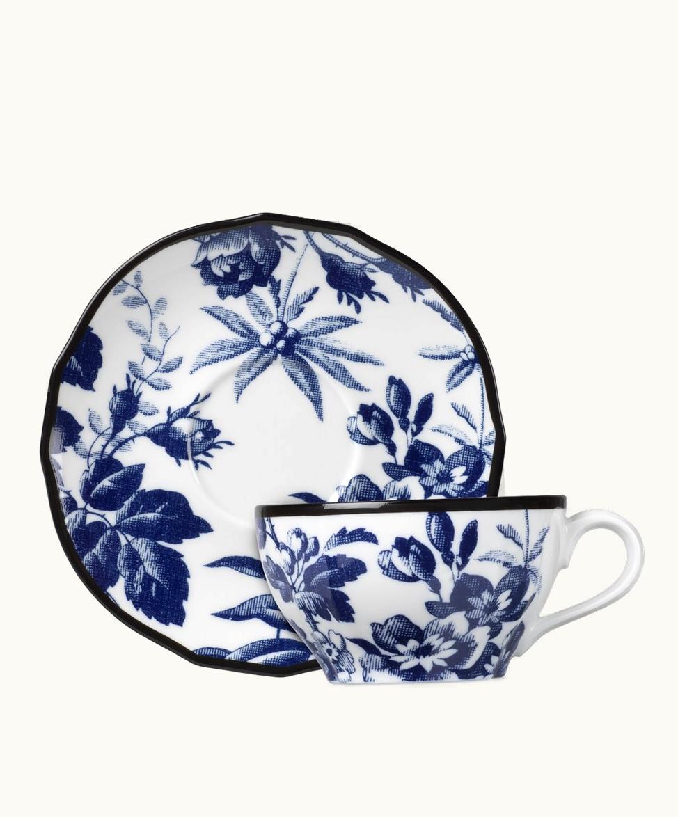 Gucci Gucci Herbarium Teacup And Saucer, Set Of Two Blue And White Porcelain