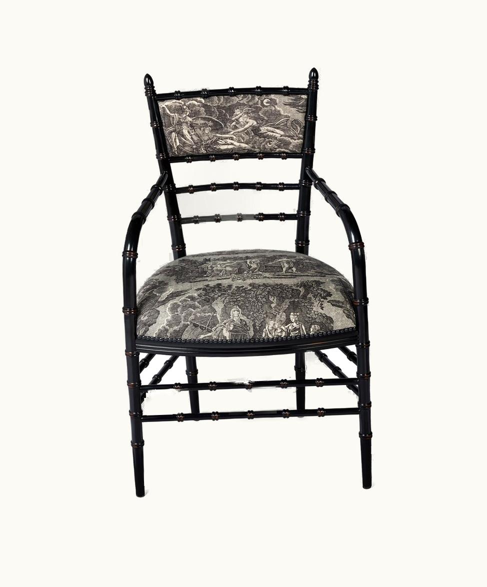 Gucci Gucci Chiavari Toile De Jouy Print Chair With Arm Rest Black And Grey Cotton