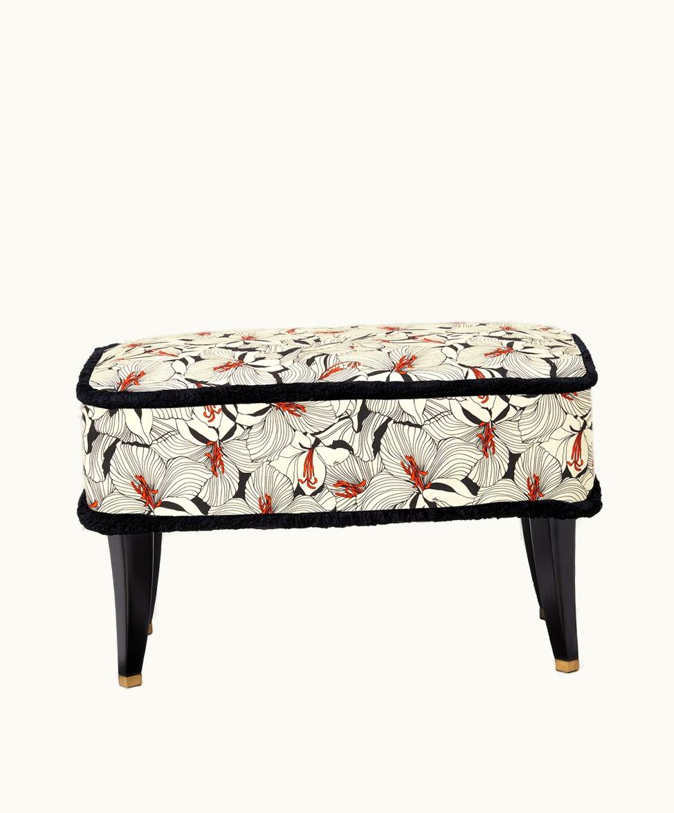 Gucci Gucci Lilies Print Fabric Stool Ivory And Black Fabric