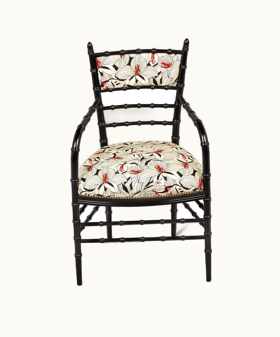 Gucci Gucci Chiavari Lilies Print Chair With Arm Rest Ivory And Black Cotton