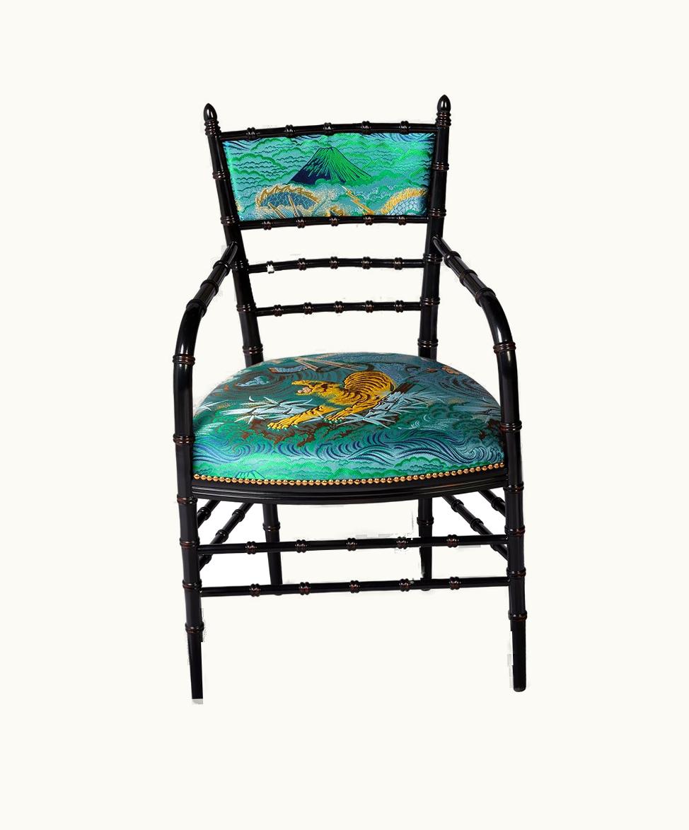 Gucci Gucci Chiavari Tiger Jacquard Chair With Arm Rest Blue Silk Jacquard