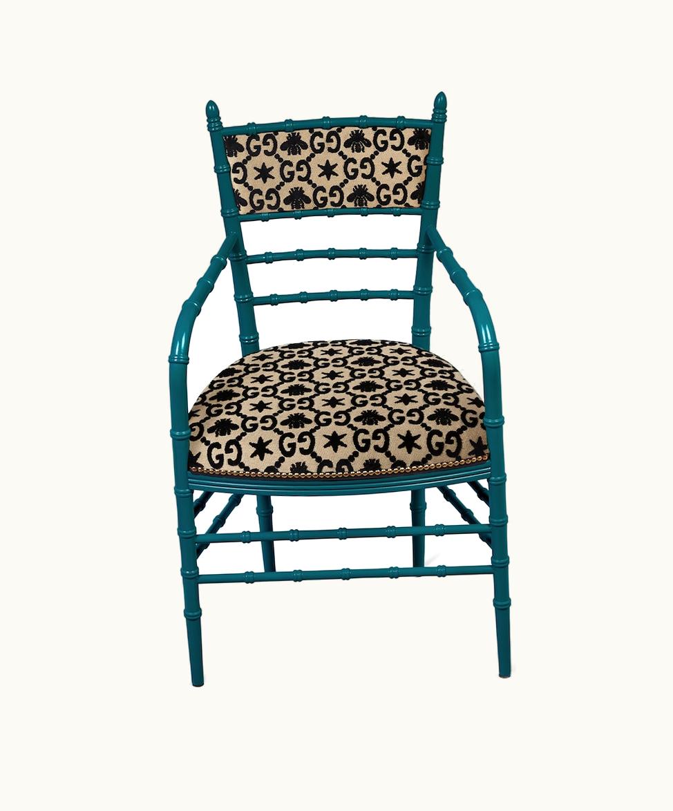 Gucci Gucci Chiavari GG Bees Chair With Arm Rest Turquoise And Black/Beige GG Stars Velvet Jacquard