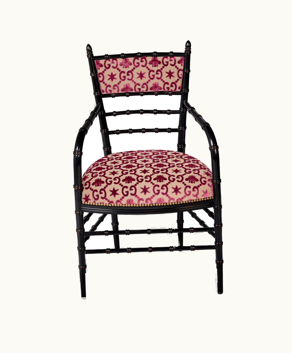 Gucci Gucci Chiavari GG Bees Armchair Pink and Beige Velvet