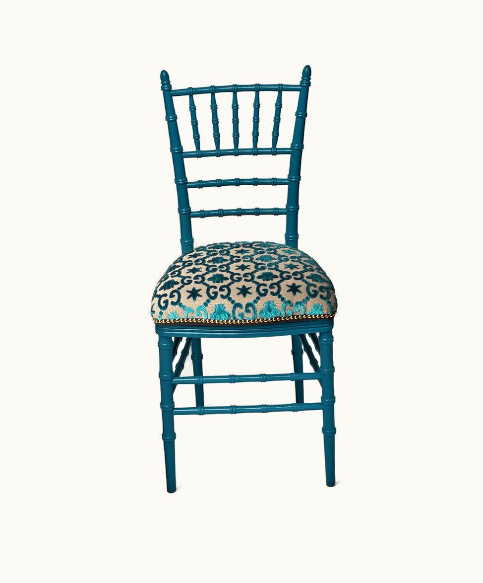Gucci Gucci Chiavari Bee Star Chair With GG Jacquard Wood Beige Green