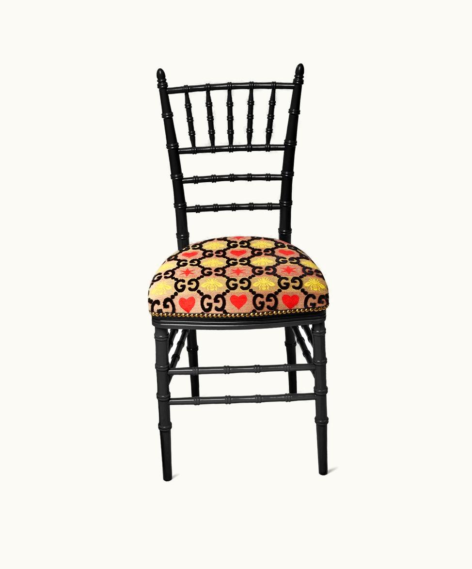 Gucci Gucci Chiavari Bee & Star Jacquard Wood Chair Black Lacquered