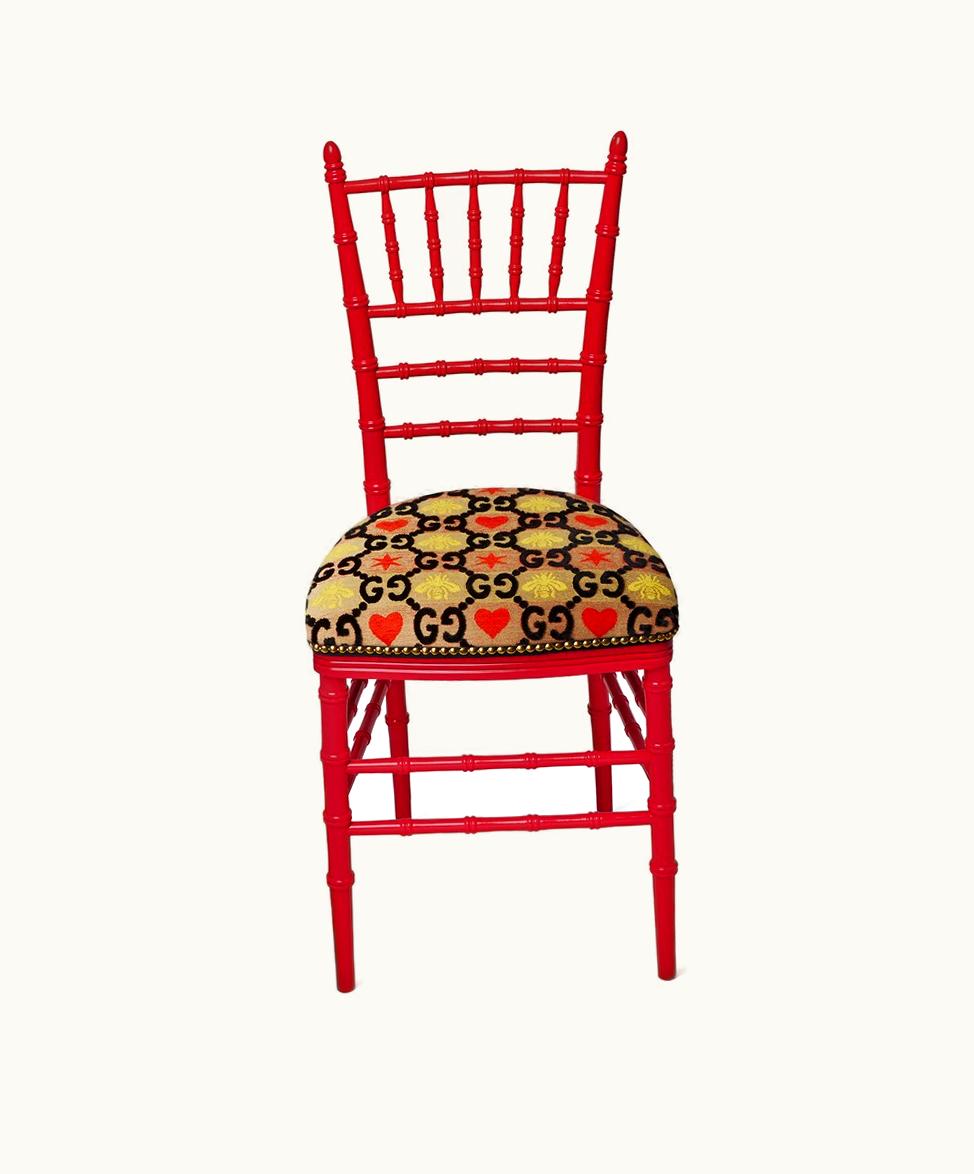 Gucci Gucci Chiavari Chair With GG Jacquard Red And Gold Bees and Stars