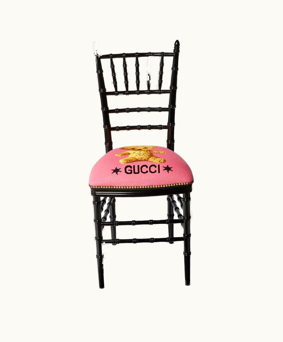 Gucci Chiavari Chair With Gucci Bear Embroidery Pink Wool Blend