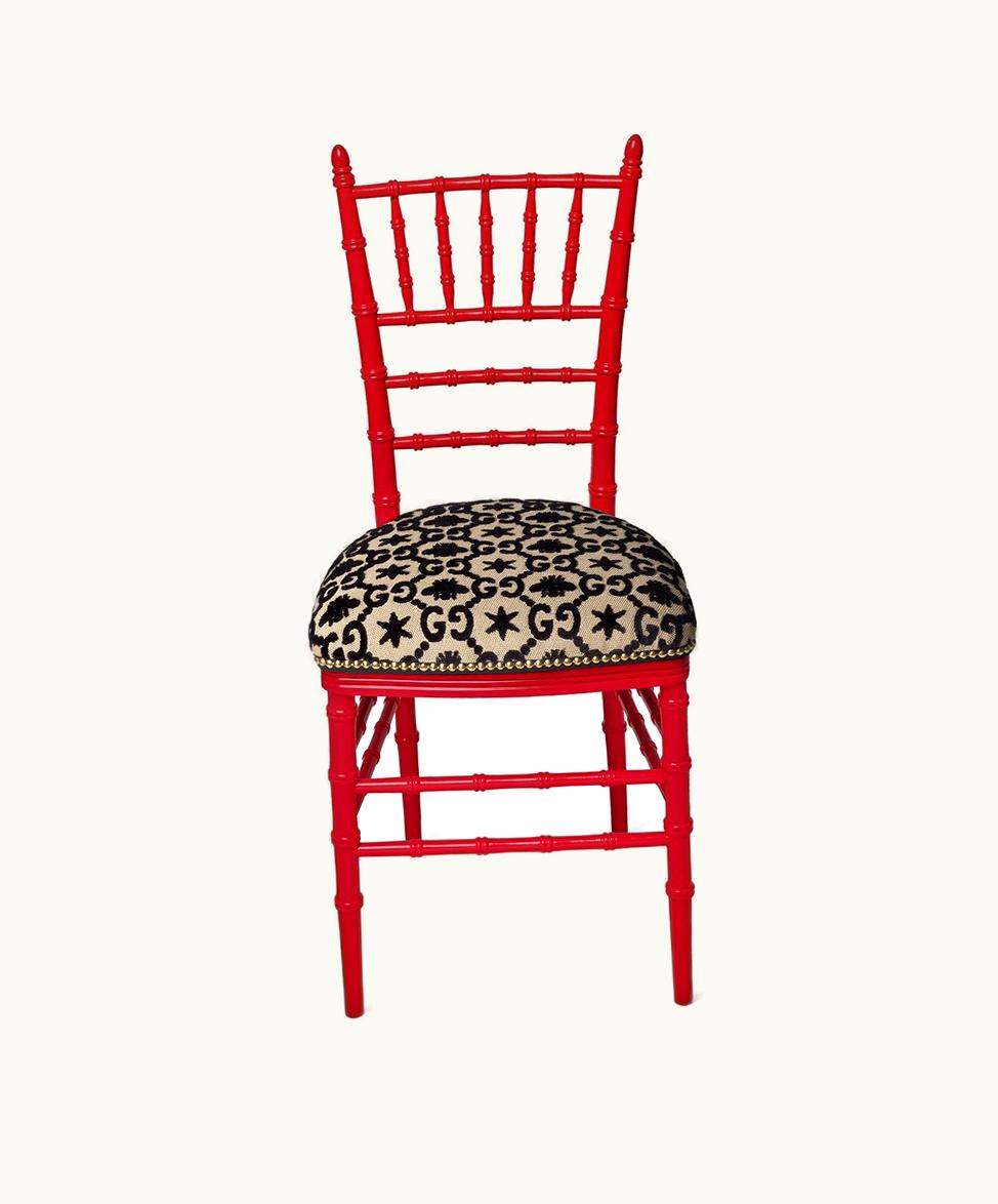 Gucci Gucci Chiavari Chair With GG Jacquard Red Lacquer Bee and Star Upholstery