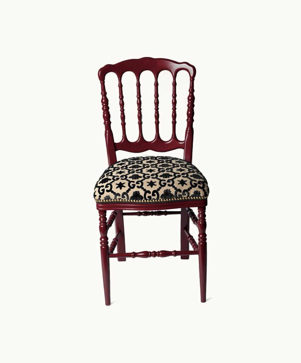 Gucci Gucci Wood Chair With GG Bees And Stars Burgundy And Beige GG Jacquard