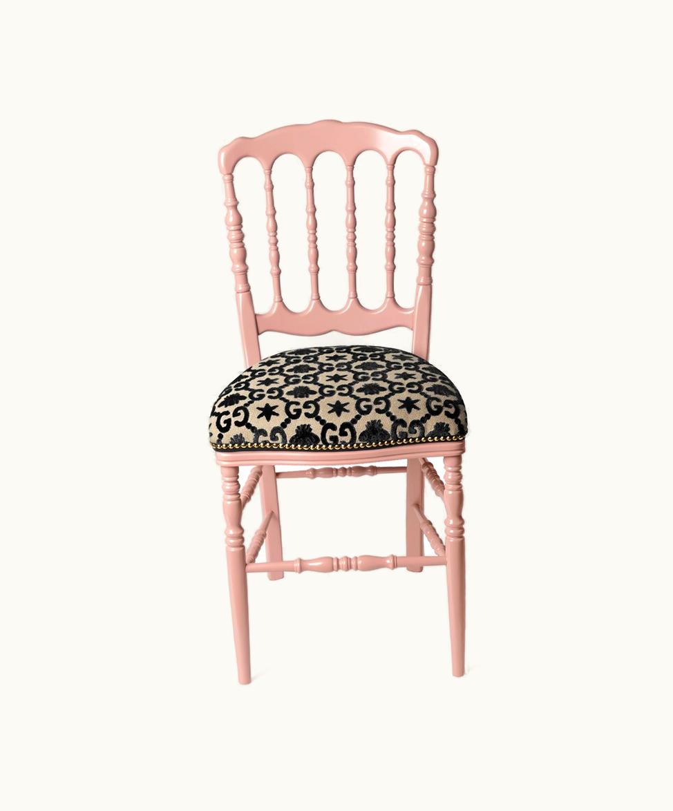 Gucci Gucci Enchanted Wood Chair With GG Bees And Stars Pink Jacquard