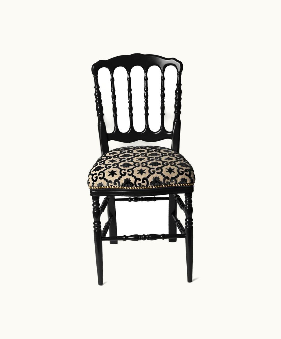 Gucci Gucci Wood Chair With GG Bees And Stars Black And Beige GG Jacquard 482812ZAO7K1702