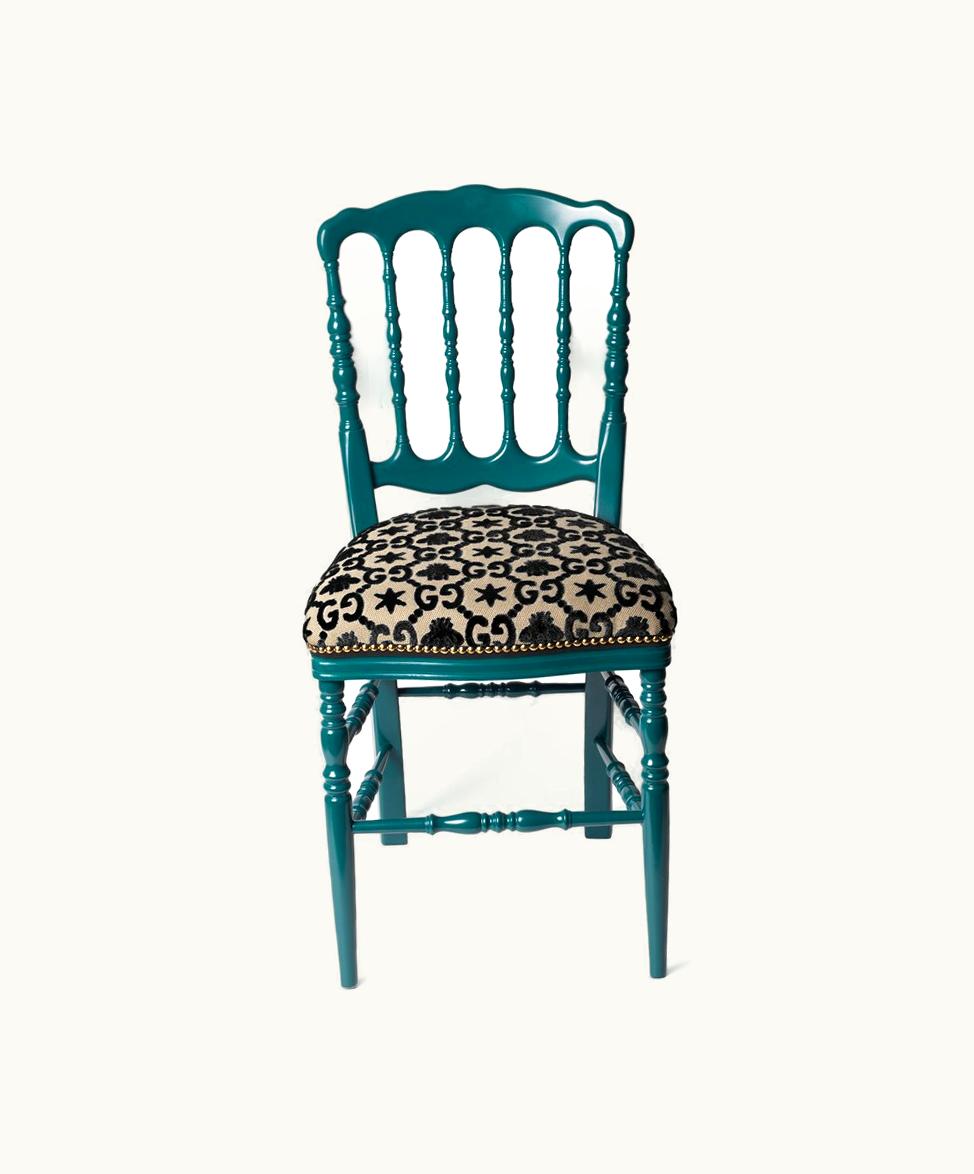 Gucci Gucci Wood Chair With GG Bees And Stars Black And Beige GG Jacquard 482812ZAO7K4488