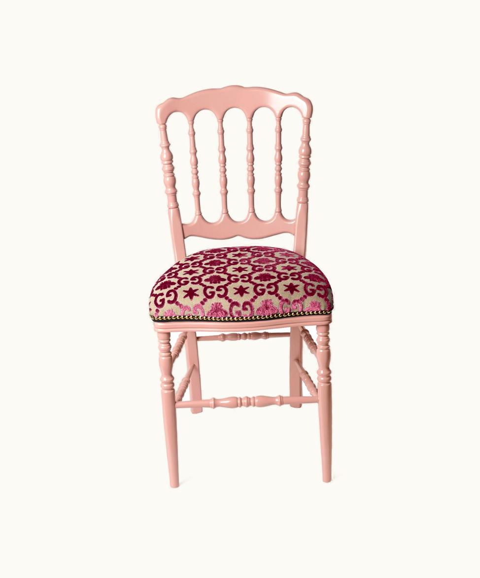 Gucci Gucci Wood Chair With GG Bees And Stars Pink And Beige GG Jacquard 482812ZAO7M5646