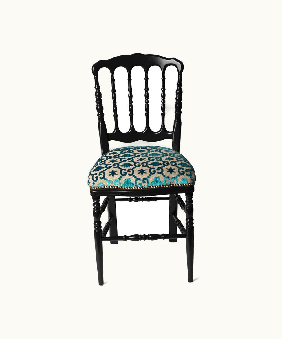 Gucci Gucci Wood Chair With GG Bees And Stars Turquoise And Beige GG Jacquard