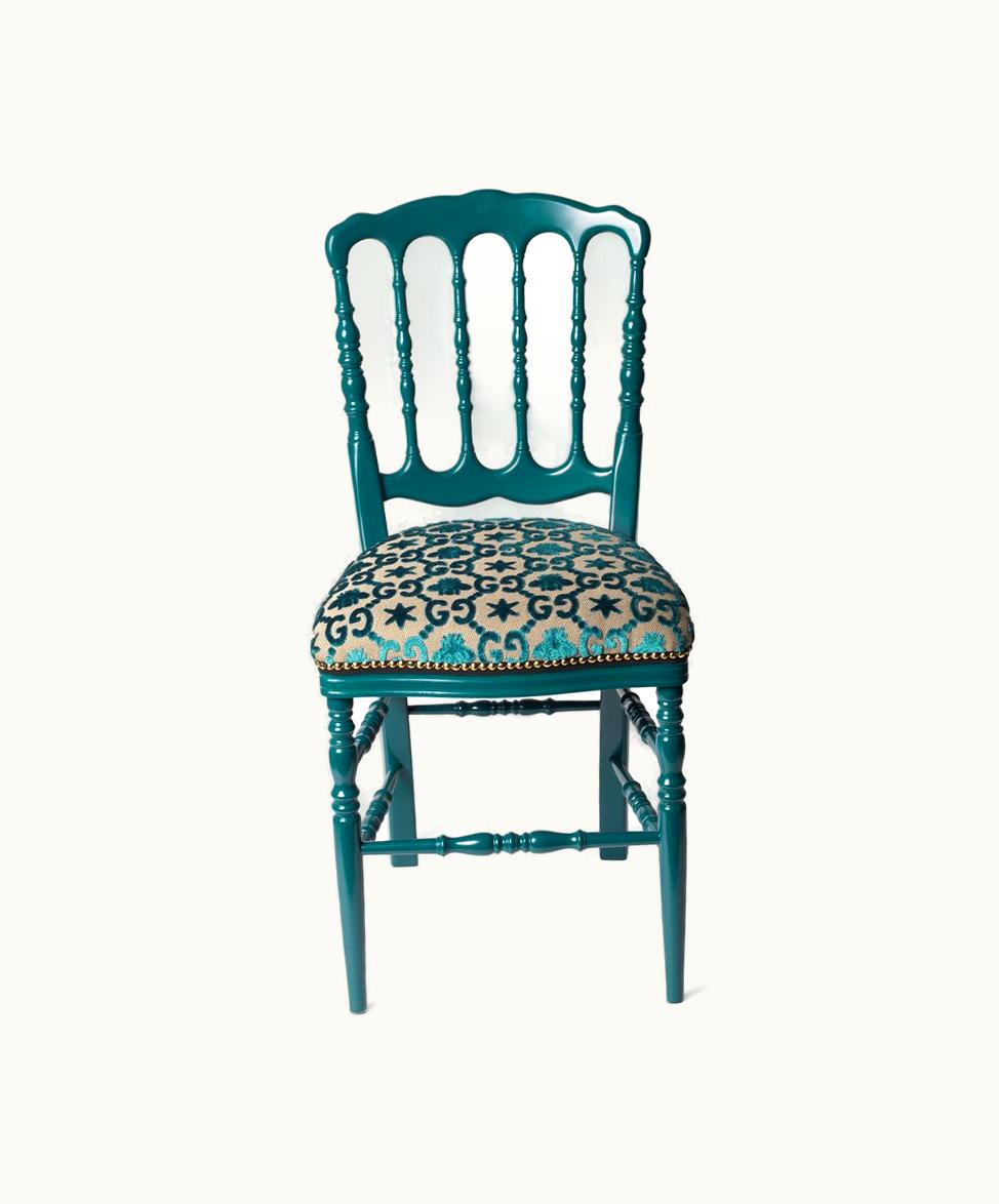 Gucci Gucci Wood Chair With GG Jacquard Blue And Beige GG Jacquard