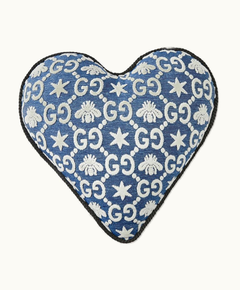 Gucci Gucci Heart-shaped GG Jacquard Cushion Blue And Ivory