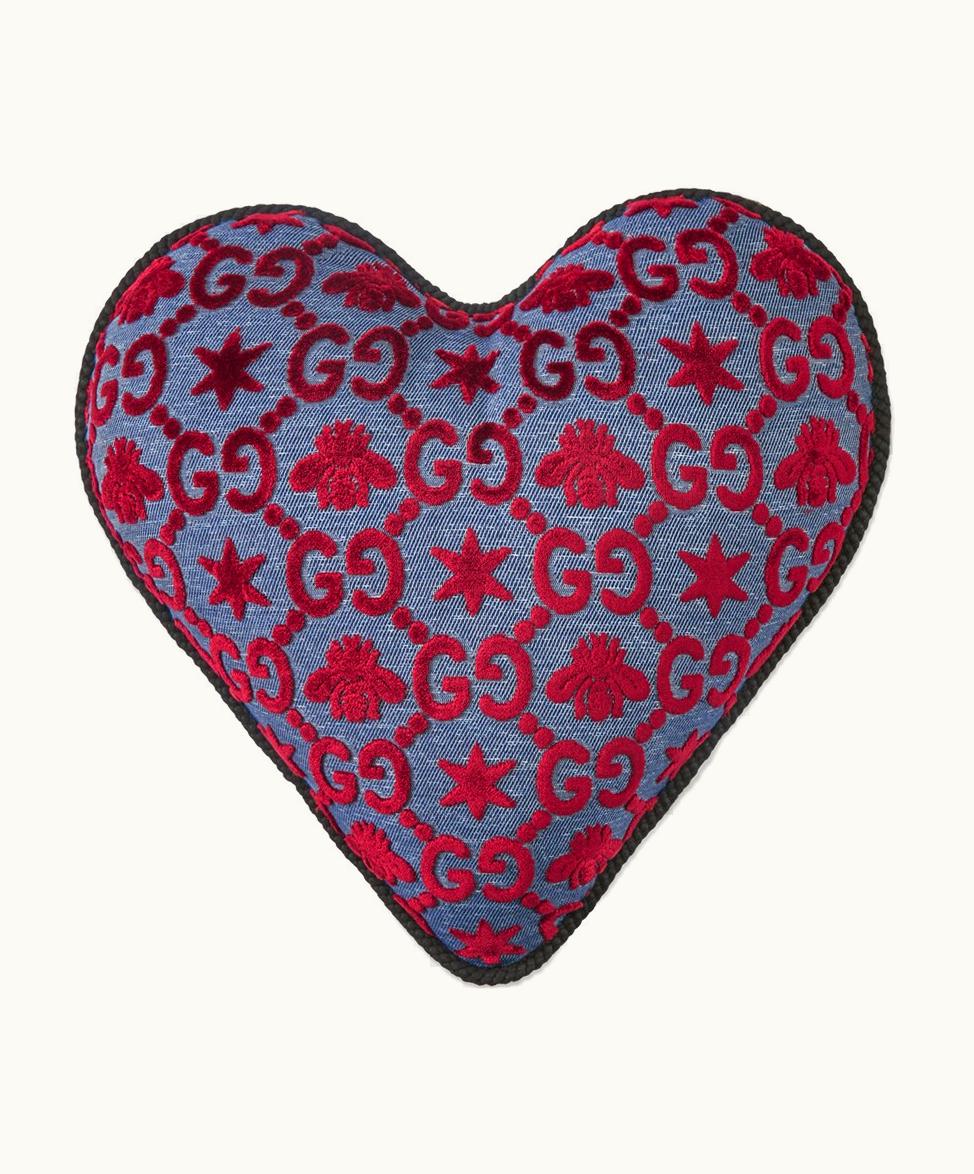 Gucci Gucci Heart-shaped GG Jacquard Cushion Red And Blue