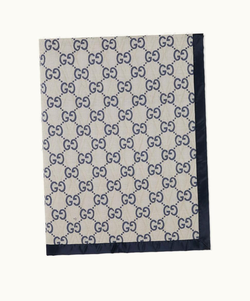 Gucci Gucci Double-sided GG Quilted Cotton Blanket Beige And Blue