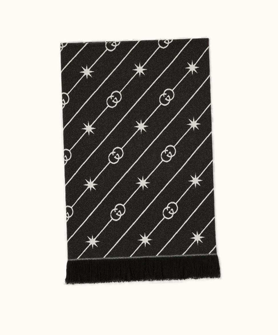 Gucci Gucci Diagonal Interlocking G Stars Wool Blanket Black And White