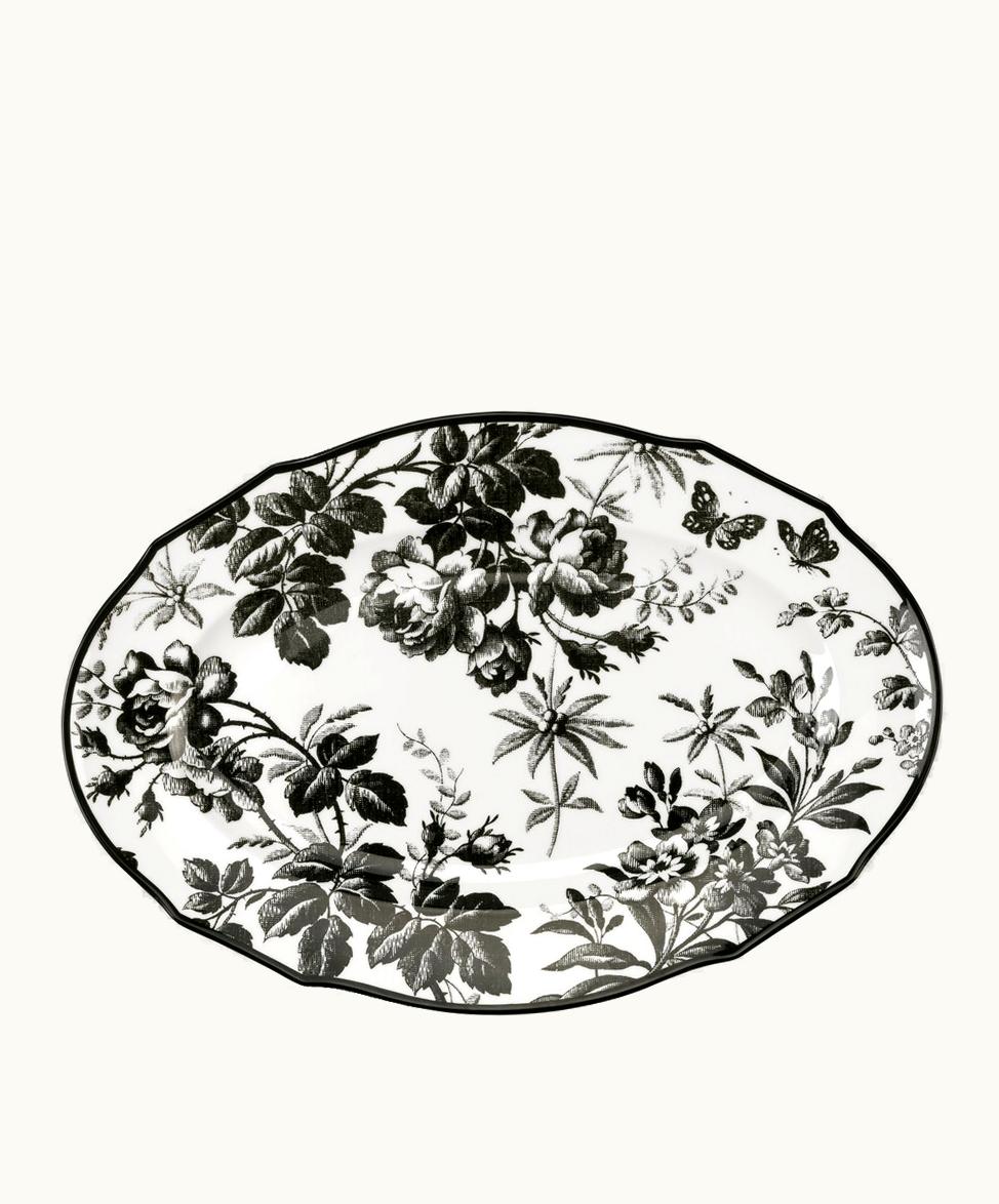 Gucci Gucci Herbarium Oval Tray Black And White Porcelain