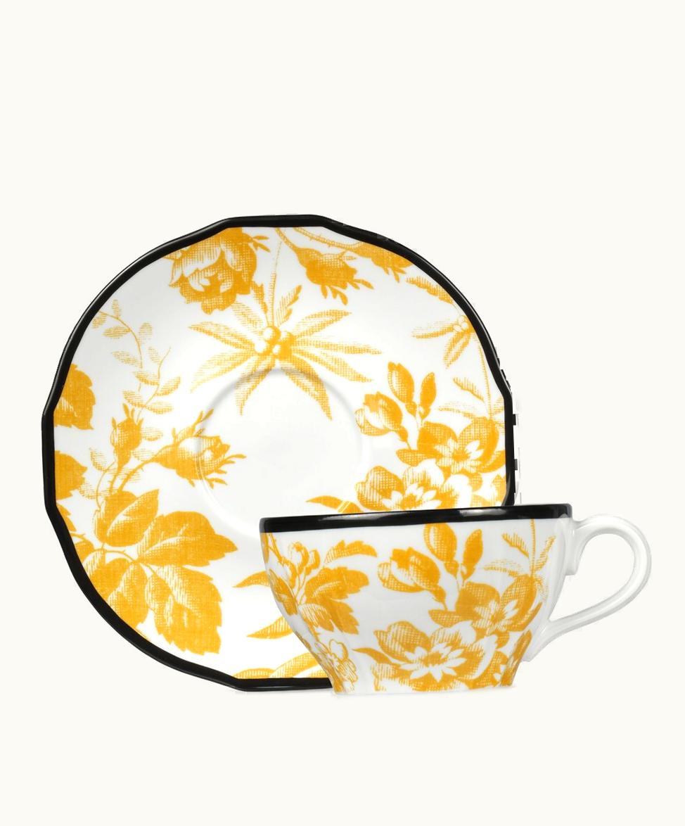Gucci Gucci Herbarium Teacup And Saucer, Double Set Yellow Porcelain