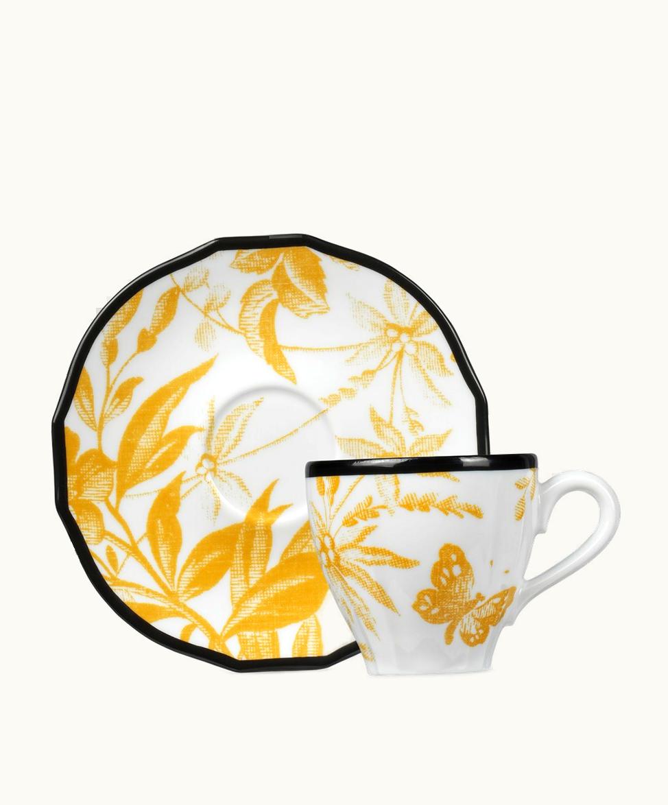 Gucci Gucci Herbarium Coffee Cup And Saucer, Double Set Yellow Porcelain