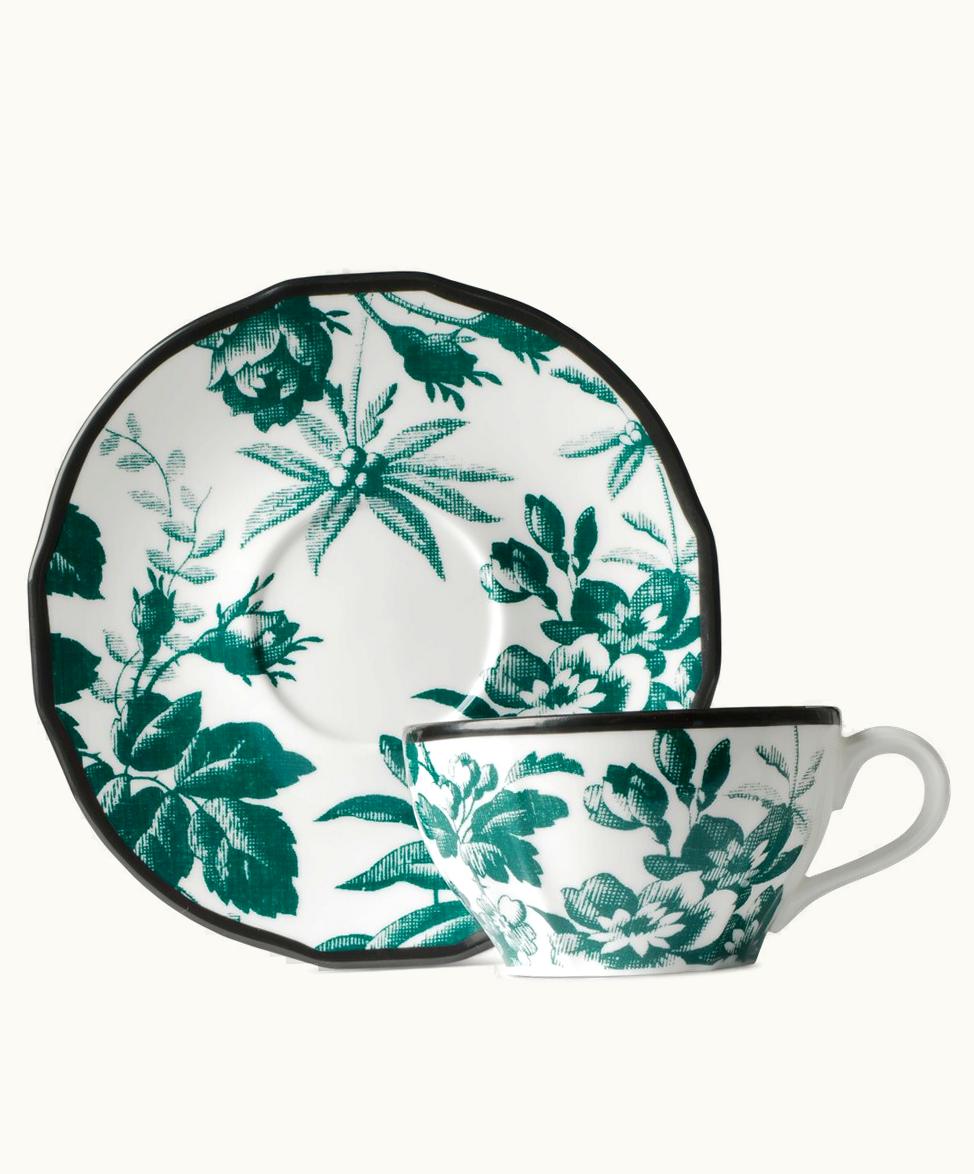 Gucci Gucci Set Of Two Herbarium Teacup And Saucer Green Herbarium