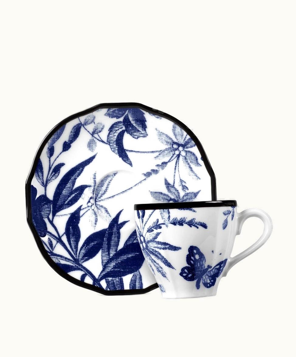 Gucci Gucci Herbarium Coffee Cup And Saucer, Set Of Two Blue And White Porcelain