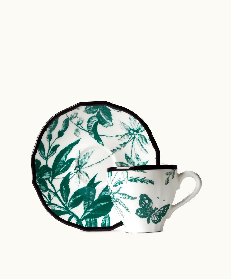 Gucci Gucci Herbarium Coffee Cup And Saucer, Double Set Green Herbarium