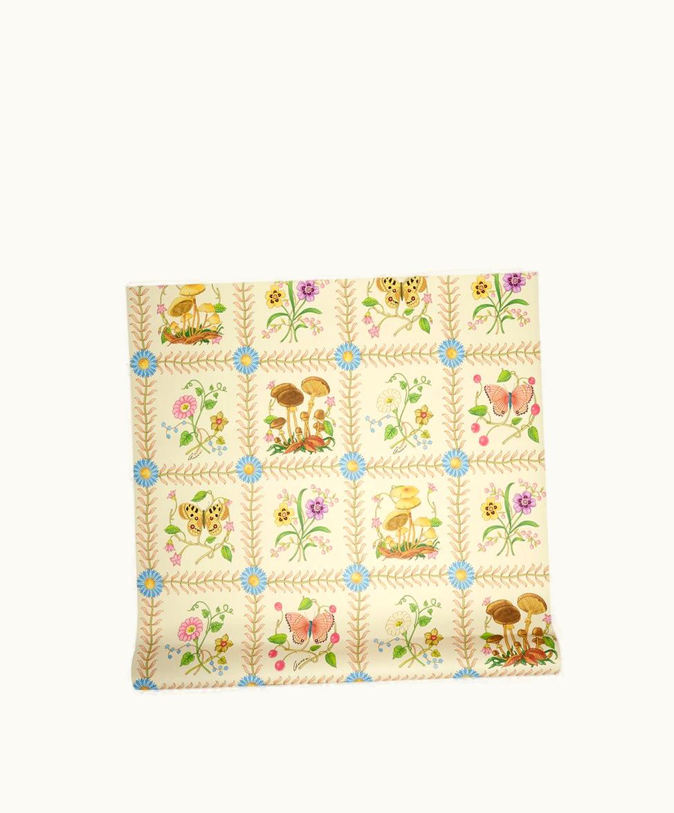 Gucci Gucci Butterfly Flower Check Print Wallpaper Light Beige