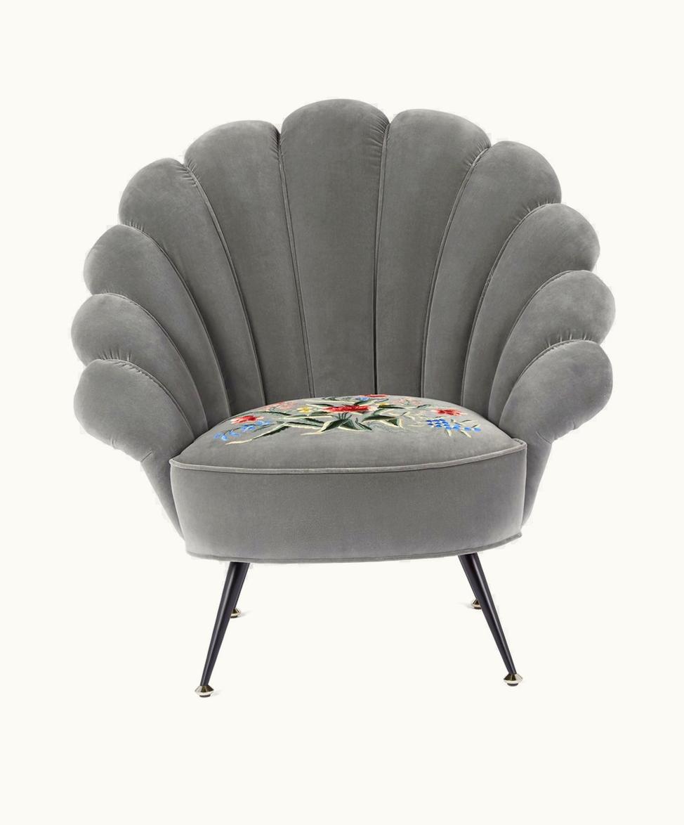 Gucci Gucci Velvet Armchair With Embroidered Flowers Grey Velvet