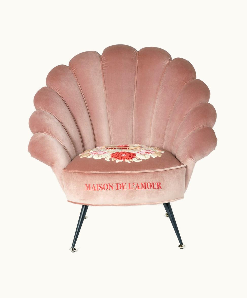 Gucci Gucci Velvet Armchair With Embroidered Flowers Antique Pink Velvet