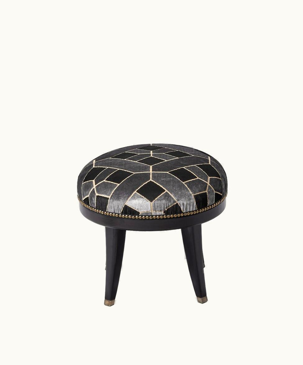 Gucci Gucci Geometric Velvet Round Stool Grey And Black Velvet