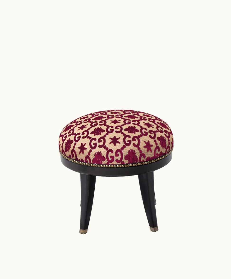Gucci GG Bee And Star Jacquard Round Stool Bordeaux Velvet Jacquard